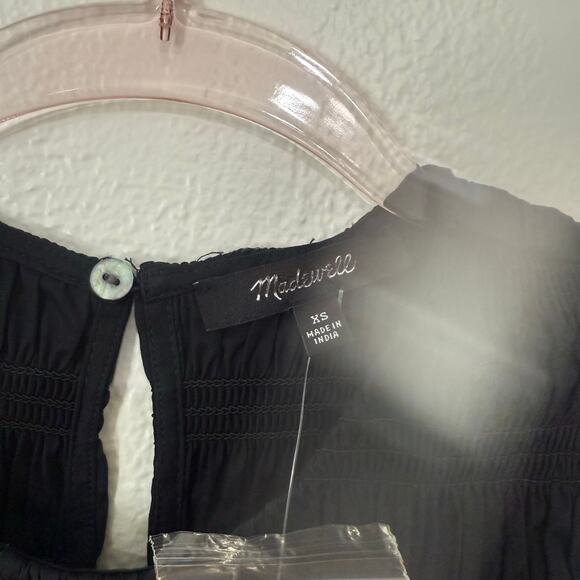 NWT Madewell The Melody Bubble Hem Smocked Midi Dress in Poplin Black Size XS - Picture 7 of 7